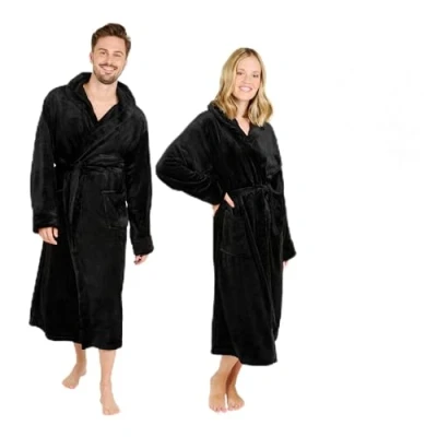 Abbildung von Blumtal Bademantel Damen &amp; Herren in 3XL OEKO TEX zert. Morgenmantel Kapuze Bademäntel für extra saugstark Sauna Schwarz Bathrobe men