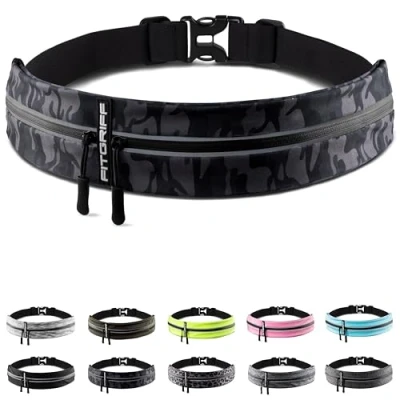 Abbildung von Fitgriff® Laufgürtel für Handy Lauftasche Jogging, Hüfttasche, Sportgürtel, Running Belt zum Joggen, Laufen, Sport, Fitness passend alle Smartphones (Camo Black, 62 90cm Bauchumfang)