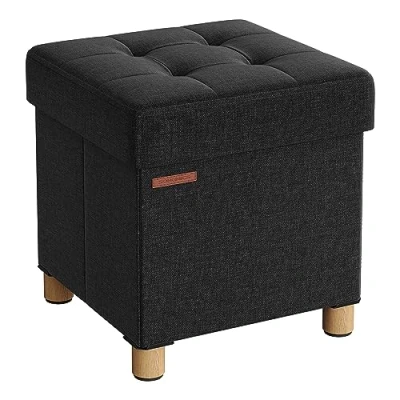 Abbildung von SONGMICS Sitzhocker mit Stauraum, kleine klappbare Sitzbank, 38 x cm Fußbank, Aufbewahrungsbox, bis 300 kg belastbar, für Wohnzimmer Schlafzimmer Schlafsaal, tintenschwarz LSF014B11