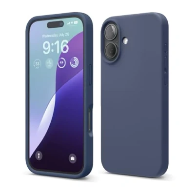Abbildung von elago Premium Liquid Silikon Hülle Kompatibel mit iPhone 16 Hülle, Ganzkörper Handyhülle, Stoßfest, Schlanke Kratzfester weicher Mikrofaser Innenfutter, 6.1 Zoll (Dunkelblau)