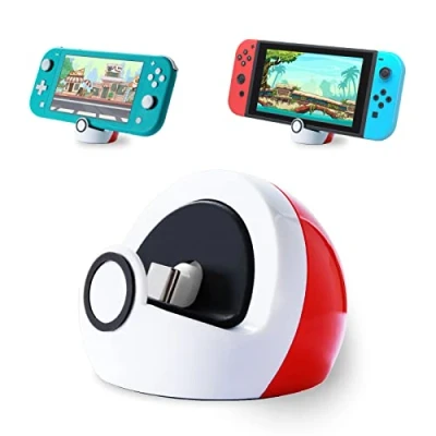 Abbildung von Antank Winzige Ladestation Kompatibel mit Nintendo Switch/Switch OLED/Switch Lite, Typ C Anschluss, Keine Projektion Mini Kompakt Tragbar Weiß Rot