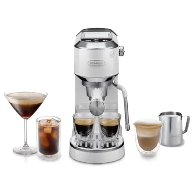Abbildung von De&#039;Longhi Siebträgermaschine Dedica Duo EC890.WI, Espresso &amp; Cold Brew, 15 Bar, Espressomaschine mit professionellem Milchaufschäumer, 15cm breit, Touch Buttons, 1,1L Wassertank, Tassen bis 13cm, Weiß