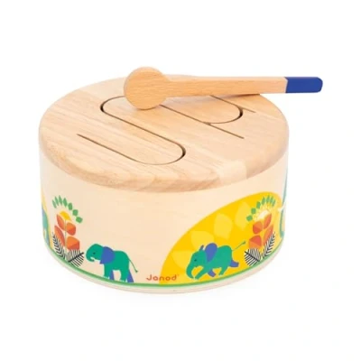 Abbildung von Janod Gioia Trommel aus FSC Holz + Trommelstock Rollenspiel und Musikalische Früherziehung Wasserfarbe Ab 18 Monate, J07650