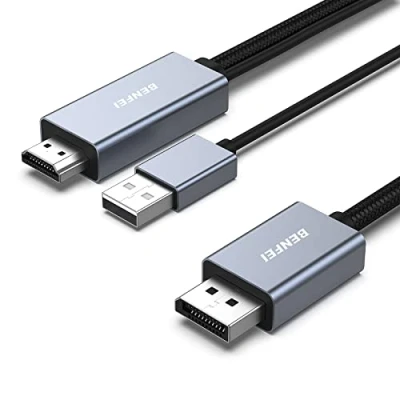 Abbildung von BENFEI HDMI auf DisplayPort Kabel 1,8 M, Monitor kompatibel mit PC Grafikkarte Laptop PS5 Xbox One (360) unterstützt 4K@60Hz 2K@144Hz 1080P@165Hz