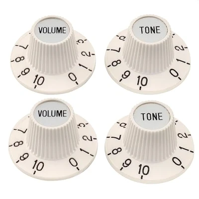 Abbildung von Musiclily Pro Fein 24 Splines Potiknopf Witch Hat Tone Volume Knobs für E Gitarre Bass Verstärker Effektpedal, Aged White/Silber (2T2V Set)