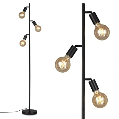 Abbildung von BRILONER Leuchten Stehleuchte, Stehlampe schwenkbar, 3x E27, inkl. Kabelschalter, Retro, Vintage, Schwarz, 220x1.600mm (DxH), 1387 035