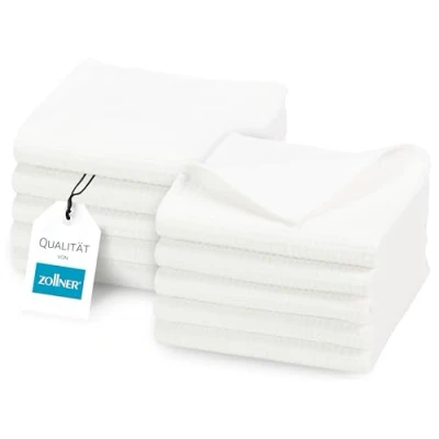 Abbildung von ZOLLNER 10er Set Seiftücher in 30x30 cm langlebige Handtücher weiß mit praktischem Aufhänger Zeitloses Waffelmuster waschbar bis 95C Baumwolle Hotelqualität