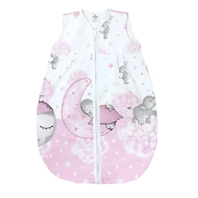Abbildung von TupTam Baby Sommer Schlafsack 0.5 TOG aus OEKO TEX zertifizierten Materialien, Farbe: Mond mit Elefant/Rosa, Größe: 62 74