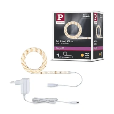 Abbildung von Paulmann 78953 LED Stripe SimpLED Set 1,5m Warmweiß 230/12V DC incl. 1x5 Watt Strip Weiß Lichtband Kunststoff Lichtstreifen 3000 K