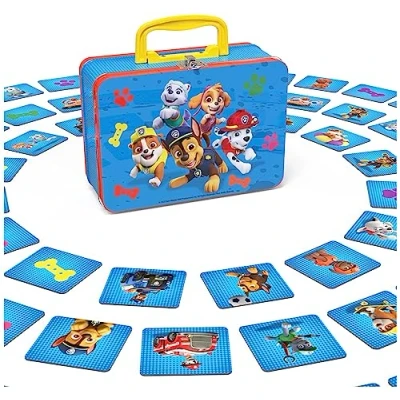 Abbildung von Spin Master Games PAW Patrol Memo Spiel klassisches Merkspiel im Design der beliebten Vorschulserie Metall Köfferchen, für Kinder ab 3 Jahren