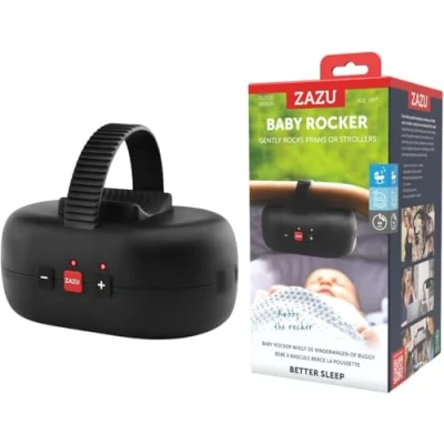 Abbildung von ZAZU Robby Kinderwagenschaukler Automat. Babywippe, Verstellbare Stärke, 40 Min Timer, Babyschreisensor, USB wiederaufladbar, Wasserfest, Universell für Kinderwagen &amp; Buggy (Schwarz.)