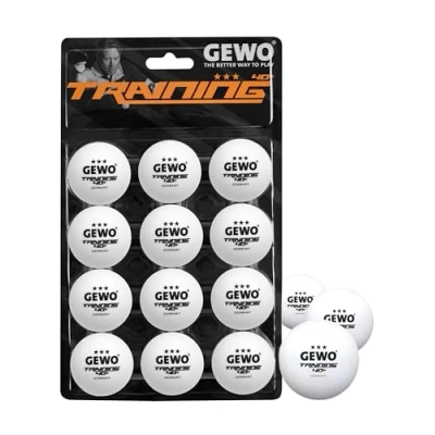 Abbildung von GEWO Training 40+ Tischtennisbälle 3 Sterne Tischtennis Ball aus ABS Plastik mit Naht Hochwertige Trainingsbälle, Durchmesser 40+mm, Vorratspackung 12 Stück, weiß