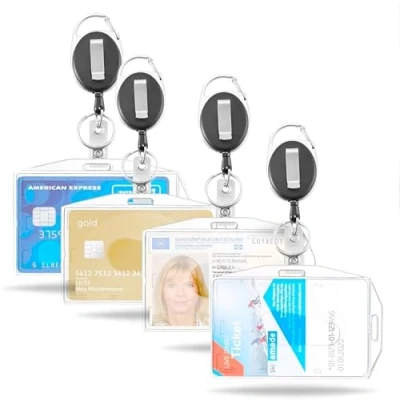 Abbildung von 4x Ausweishalter mit einziehbarer Ausweisjojo ausziehbar Schlüsselanhänger aus Hartplastik Ausweishülle Kartenhalter/Zugangskarten Clip Card Badge Holder