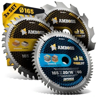 Abbildung von Ø165 x 20 Akku Hand Kreissägeblatt Set passend für Bosch GKS 18v 57g, GKT 55 GCE, Makita SP6000 AMBOSS WERKZEUGE® 165x20 Sägeblatt Sortiment