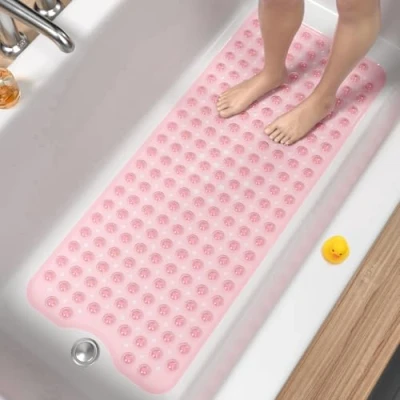 Abbildung von HITSLAM Badewannenmatte rutschfest, 101 x 40cm Extra Lange Antirutschmatte Badewanne, Duschmatte rutschfest BPA Frei, Schimmelresistent &amp; Maschinenwaschbar Badematte, Rosa