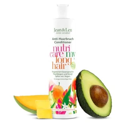 Abbildung von Jean &amp; Len Conditioner Nutri Care Mango Avocado, für langes geschädigtes Haar, wirkt Haarbruch entgegen, verbessert das Feuchthaltevermögen, ohne Parabene Silikone, vegan, 300 ml