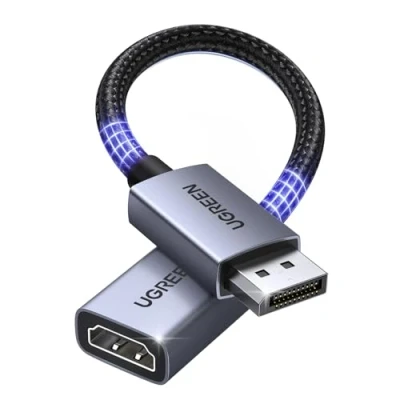 Abbildung von UGREEN 4K Displayport auf HDMI Adapter, Unidirektional DP 4K@30Hz 2K@60Hz 1080P@120Hz, Kompatibel mit Laptop PC Monitor Grafikkarten TV Projektor HP Dell AMD GPU NVIDIA