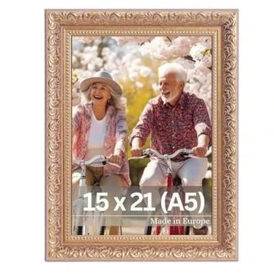Abbildung von VictoR Vintage Bilderrahmen „Rubens“ in 15x21 cm (A5) Rose Gold Leiste: 30x20mm Echtglas Barock Antik A5