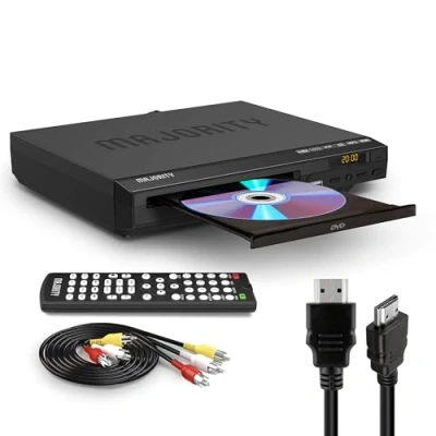 Abbildung von DVD Player für Fernseher HDMI CD Spieler Region Free Klein Mini Kabel, RCA Kabel &amp; Fernsteuerung Inklusive Majority