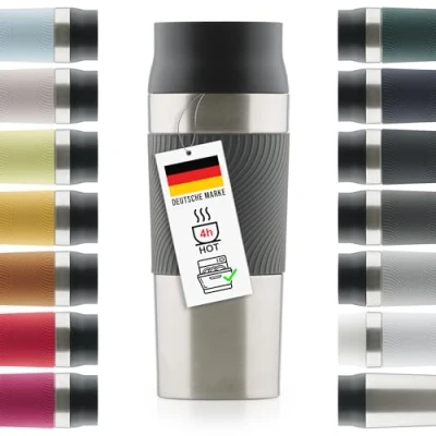 Abbildung von Blumtal Thermobecher 350 ml Kaffeebecher to go aus Edelstahl auslaufsicherer Isolierbecher kalt/heiß Mug mit 360 Trinköffnung Thermosbecher Quick Press Verschluss Coffee Anthrazit