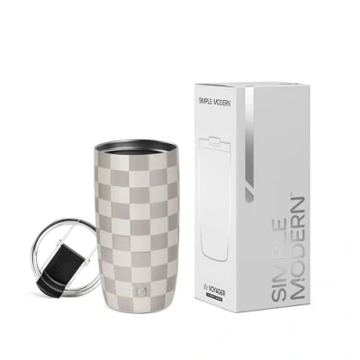 Abbildung von Simple Modern Thermobecher Kaffeebecher to go mit Klappdeckel Isolierter Edelstahl Geschenke für Frauen und Männer Voyager 470ml Checkmate