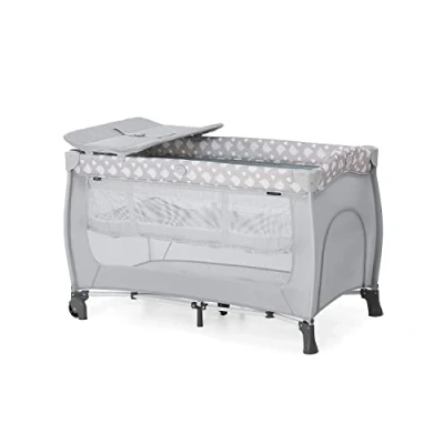 Abbildung von hauck Kinderreisebett Sleep N Play Center mit Neugeboreneneinhang, Wickelauflage, Tragetasche, Rollen, Schlupf, Klein Zusammenklappbar, Baby Reisebett Kleinkind ab Geburt bis 15 kg (Teddy Grey)
