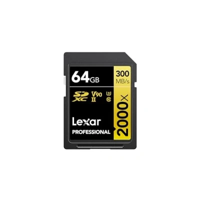 Abbildung von Lexar Professional 2000x SD Karte 64GB, SDXC UHS II Speicherkarte ohne Lesegerät, Bis Zu 300MB/s Lesen, Class 10, U3, V90 für DSLR, Videokameras in Kinoqualität (LSD2000064G BNNAG)
