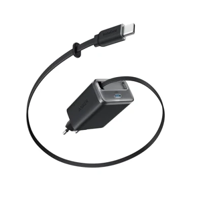 Abbildung von Anker Nano USB C Ladegerät, 35W Max, kompaktes Hochgeschwindigkeits Netzteil, 2 Anschlüsse, Strapazierfähiges &amp; integriertes InstaCord Kabel zum Ausziehen, Für iPhone 16 Serie, iPad, Pixel