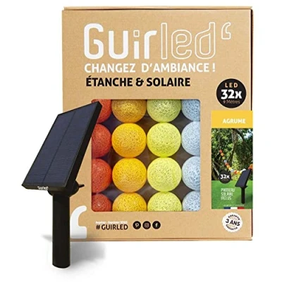 Abbildung von GuirLED Außengirlande mit Lichtkugeln LED Guinguette Wasserdicht IP65 Hocheffizientes Solarpanel Automatisches EIN/AUS 32 Kugeln 6 m Zitrusfrüchte