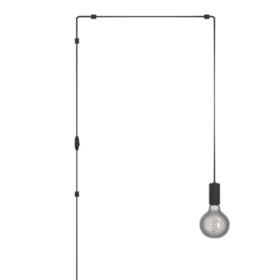 Abbildung von EGLO Hängelampe Pinetina, Lampenfassung mit Kabel und Stecker, Pendelleuchte über Esstisch, Esszimmerlampe aus Metall in Schwarz, E27 Fassung