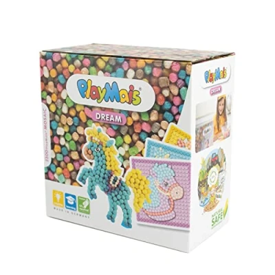 Abbildung von PlayMais MOSAIC Dream Pony Kreativ Set zum Basteln für Kinder ab 5 Jahren Über 2.300 Stück &amp; 6 Mosaik Klebebilder mit süßen Ponys Fördert Kreativität Feinmotorik Natürliches Spielzeug