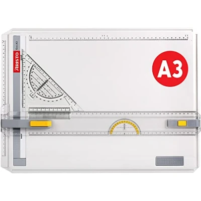 Abbildung von Aristo AR7033 Geo Board Zeichenplatte (Format: A3, schlagfester Kunststoff, inkl. Schnellzeichendreieck AR7090) weiß