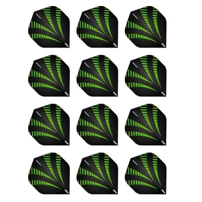 Abbildung von RED DRAGON Hardcore Radical Schwarz und Grün Burst Extra Dicke Standard Dart Flights 4 Sätze pro Packung (12 insgesamt)