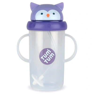 Abbildung von TUM Tasse mit gewichtetem Strohhalm, auslaufsicherer Trinkbecher, Lernbecher für Babys, Klappdeckel, Strohhalm aus Silikon (Olivia die Eule, 300 ml)