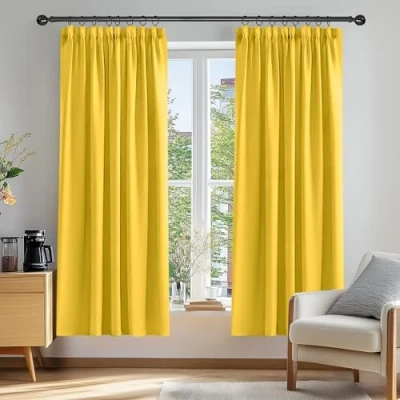 Abbildung von Deconovo Blickdicht Gardinen Kräuselbandschal Verdunkelungsvorhang Thermogardine Kälteschutz, 183x168cm(HöhexBreite), Senfgelb, 2er Set