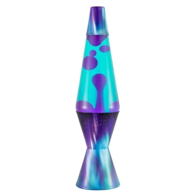 Abbildung von LAVA® Lampe Aurora Borealis 2047, lila wachs, blaugrüne flüssigkeit, dekorativer sockel und deckel, original 14,5 zoll bewegungslampe der marke