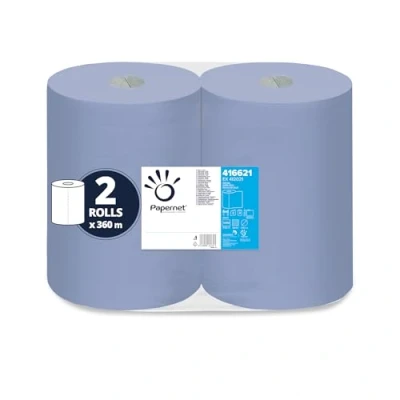 Abbildung von Papernet Industrielle blaue Papierrolle 416621, 2 Rollen recyceltes Papier, 360 m, Lagen, 2.000 Dienste à 37,3x36 cm