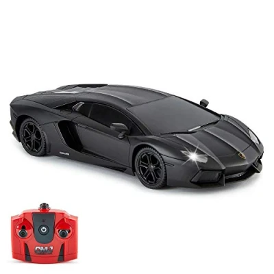 Abbildung von CMJ RC CARS Lamborghini Aventador Ferngesteuertes Auto Mit Arbeitsscheinwerfern, fernsteuerung Straßenmaßstab 1:24, 2,4 GHz, großartiges Spielzeug (Schwarz)