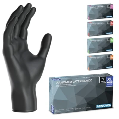 Abbildung von 100x ARNOMED Einweghandschuhe XL, Latexhandschuhe Schwarz (1x100 Stk) puderfrei, Handschuhe Latex Einweg, Putzhandschuhe, Handschuhe, Einmal /Einweg XS, S, M, L &amp; XL