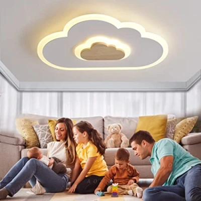 Abbildung von AOEH LED deckenleuchte Schlafzimmer Kinderzimmerlampe Deckenlampe für Kinder Wolken Holz 36W Stufenloses Dimmen Mit Fernbedienung Nachtlichtfunktion,60cm