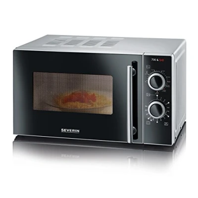 Abbildung von SEVERIN 2 in 1 Mikrowelle mit Grill 700 W, Grillofen 9 Automatikprogrammen, Grillrost und Drehteller, silber schwarz, MW 7771