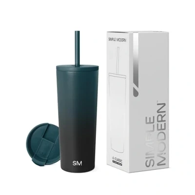 Abbildung von Simple Modern Thermobecher mit Strohhalm und Deckel Trinkbecher Henkel Wiederverwendbare Edelstahl Geschenke für Frauen Männer Classic 710ml Moonlight
