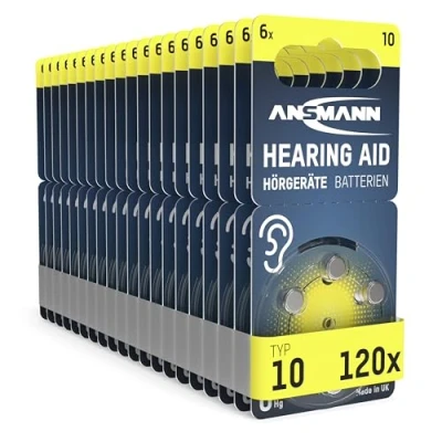 Abbildung von ANSMANN Hörgerätebatterien Typ 10 gelb PR70 P10 ZL4, 120 Stück, Sparpack Vorratspack,Batterien für Hörgeräte &amp; Hörhilfen,leicht greifbar