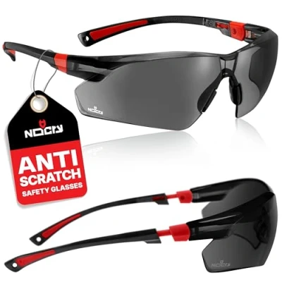 Abbildung von NoCry Sonnen Schutzbrille mit grün getönten, kratzbeständigen Gläsern, Seitenschutz und Rutschfesten Bügeln, 400 UV Schutz, verstellbar, schwarz roter Rahmen