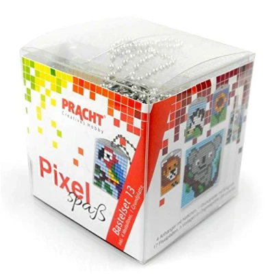 Abbildung von Pixel P90031 63501 Spaß Bastelset 13, zur Gestaltung von 4 Schlüsselanhängern für Kinder, kinderleichtes Stecksystem, ohne Bügeln und Kleben, Steinchen aus Biokunststoff
