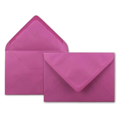 Abbildung von 50x Brief Umschläge in Pink 80 g/m² Kuverts DIN B6 Format 12,5 x 17,6 cm Nassklebung ohne Fenster