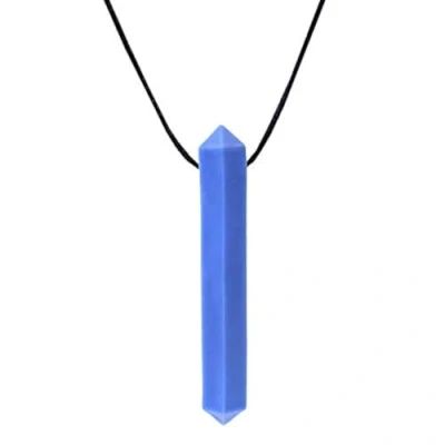 Abbildung von ARK® Kauhalskette in verschiedenen Stärken mit einstellbarer Abreißleine und ATC Pflegeanleitung Sensory Halskette, Beißblock, Kauen, Zahnen, Autismus Crystal glatt extra fest blau
