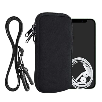 Abbildung von kwmobile Handytasche für Smartphones XL 6,7/6,8&quot; Neopren Handy Hülle Schwarz mit Kordel Tasche Handykette 17,2 x 8,4 cm Innenmaße