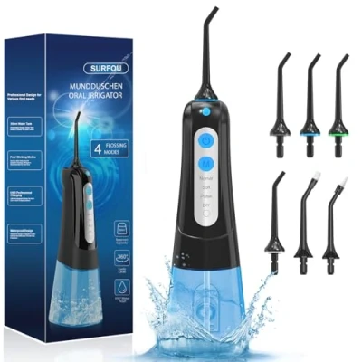 Abbildung von SURFOU Munddusche Kabellos Elektrische Zahndusche Wasser Zahnreiniger, Water Flosser for Teeth Oral Irrigator Wasserflosser für Zähne, Zahnzwischenraumreiniger Zahnseide Elektrisch
