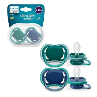 Abbildung von Philips Avent ultra air Schnuller Leichte, atmungsaktive für Babys im Alter von 618 Monaten, BPA frei mit Transportbehälter als Sterilisator, 2er Pack, Modell SCF085/31
